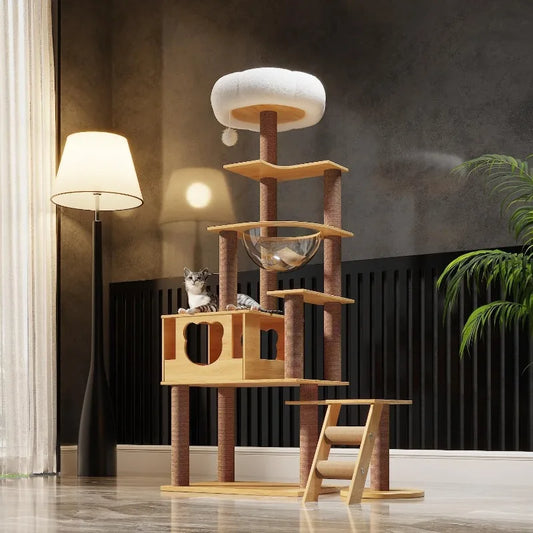 Multi-Pure Wood-Level Cat Tree Tower